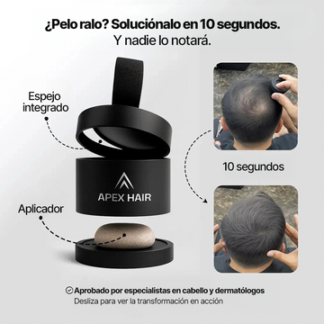 Apex Hair® – Camuflaje Capilar Profesional – Fijación resistente al agua y al sudor por hasta 48 horas.